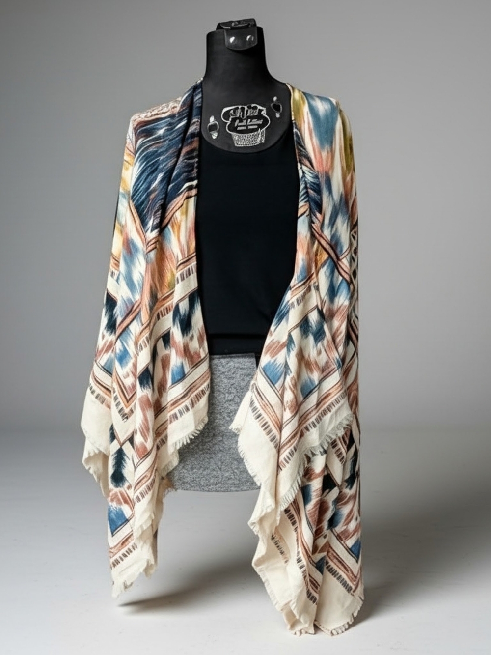 NWOT 2016 Sole Society Southwester Ikat Print Boho Aztec Wrap Shawl Poncho OS